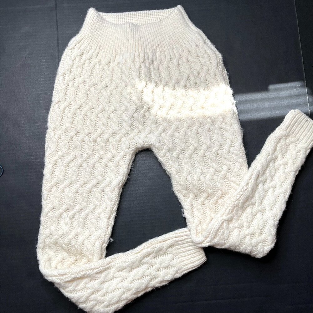 Aran Sweater Market Wool Cable Knit Sweater Pants Size Small Thermal Leggings S